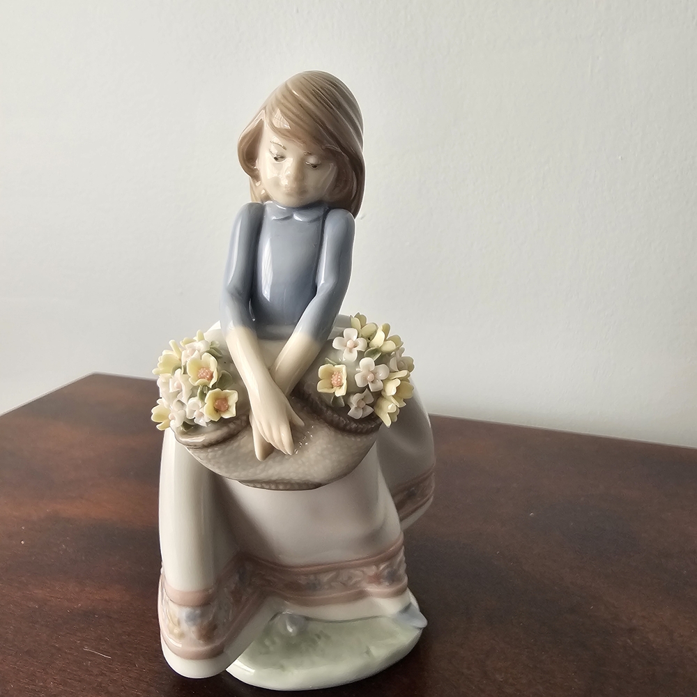 Charming Porcelain Girl Figurine with Flowers